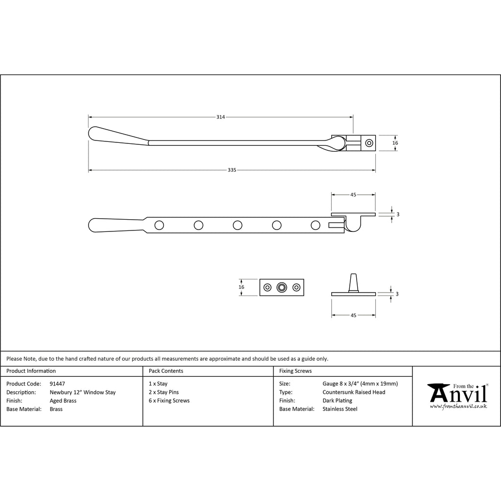 Aged Brass 12" Newbury Stay | From The Anvil-Stays-Yester Home