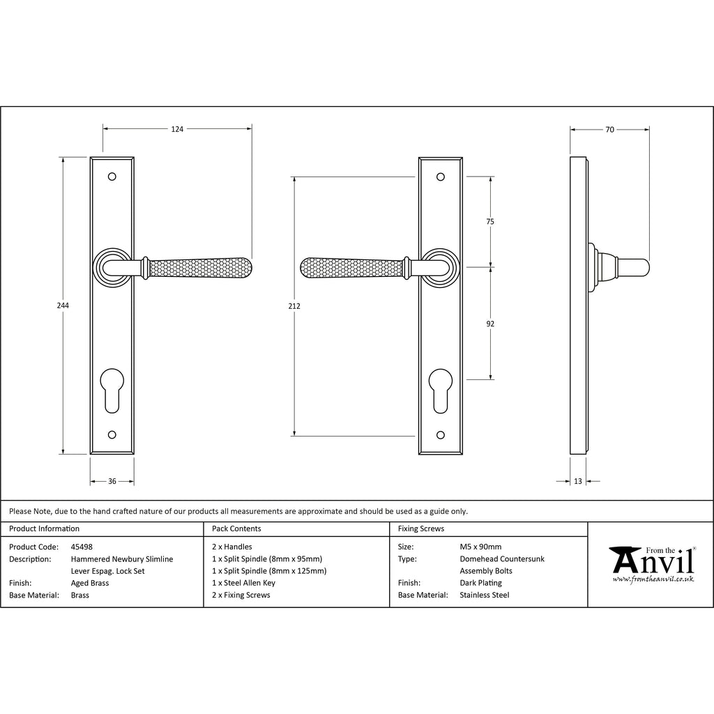 Aged Brass Hammered Newbury Slimline Espag. Lock Set | From The Anvil-Espagnolette-Yester Home