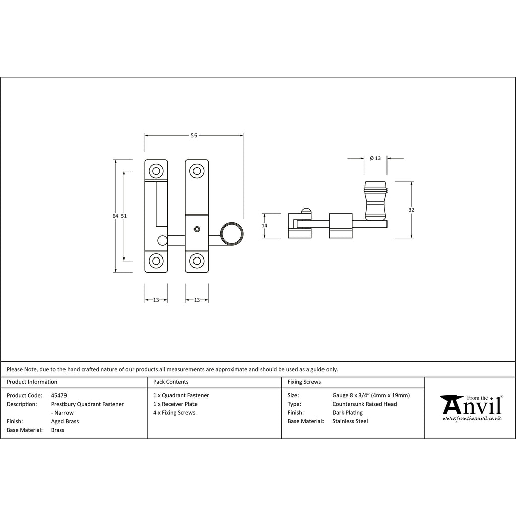 Aged Brass Prestbury Quadrant Fastener - Narrow | From The Anvil-Quadrant Fasteners-Yester Home