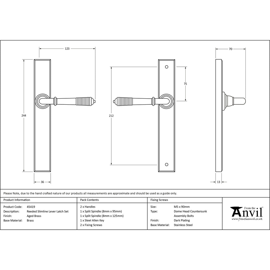 Aged Brass Reeded Slimline Lever Latch Set | From The Anvil-Espagnolette-Yester Home