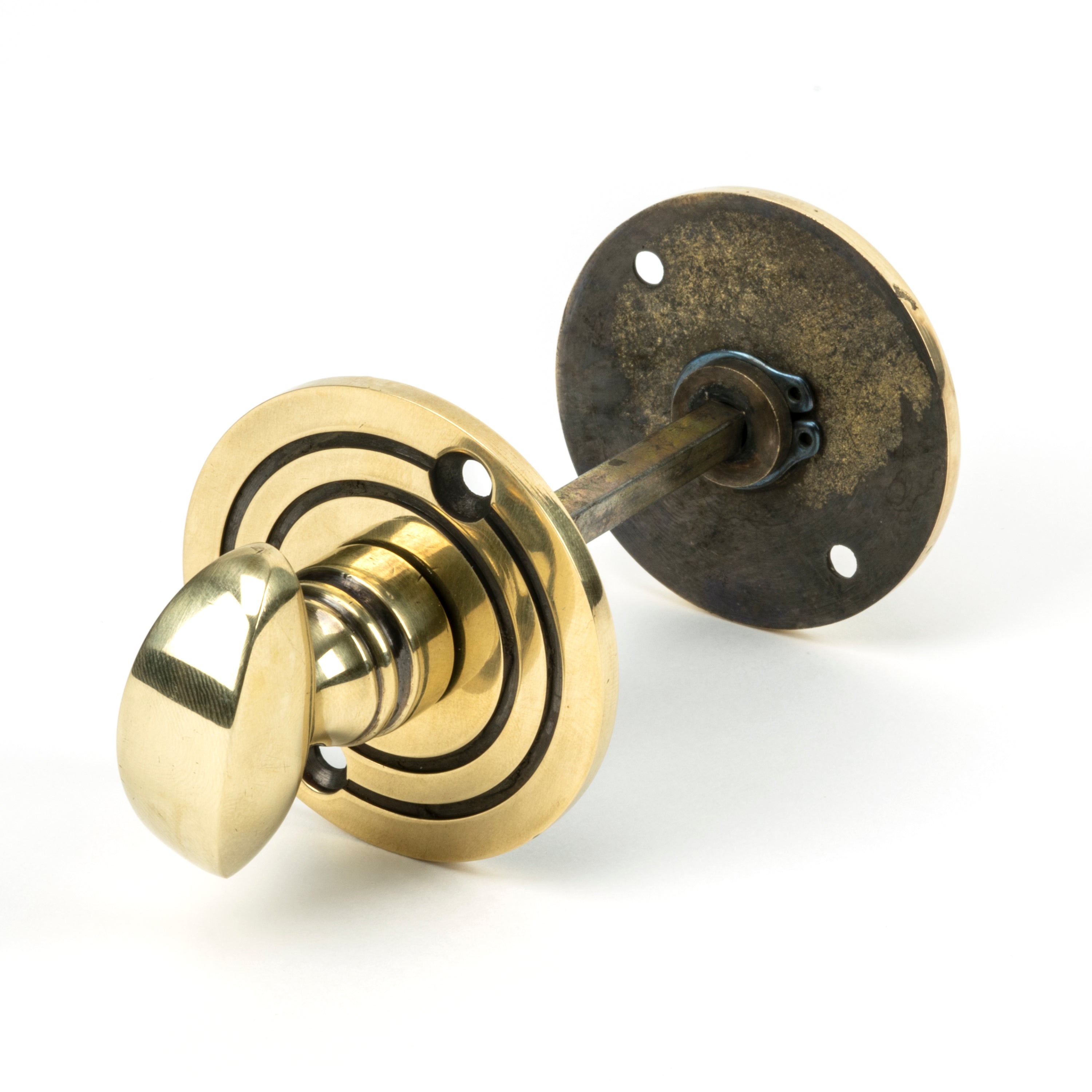 Aged Brass Thumbturn on a Beehive Round Rose - From the Anvil