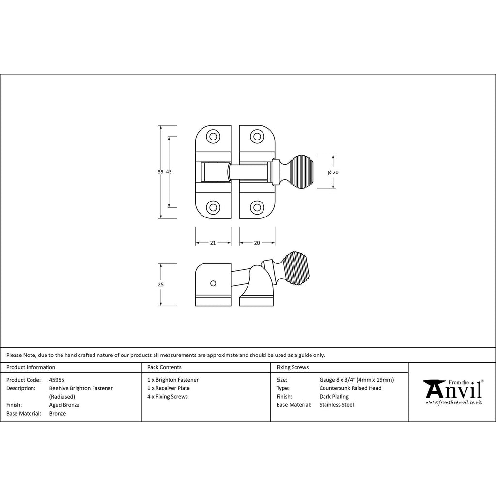 Aged Bronze Beehive Brighton Fastener (Radiused) | From The Anvil - Fasteners - From The Anvil - Yester Home