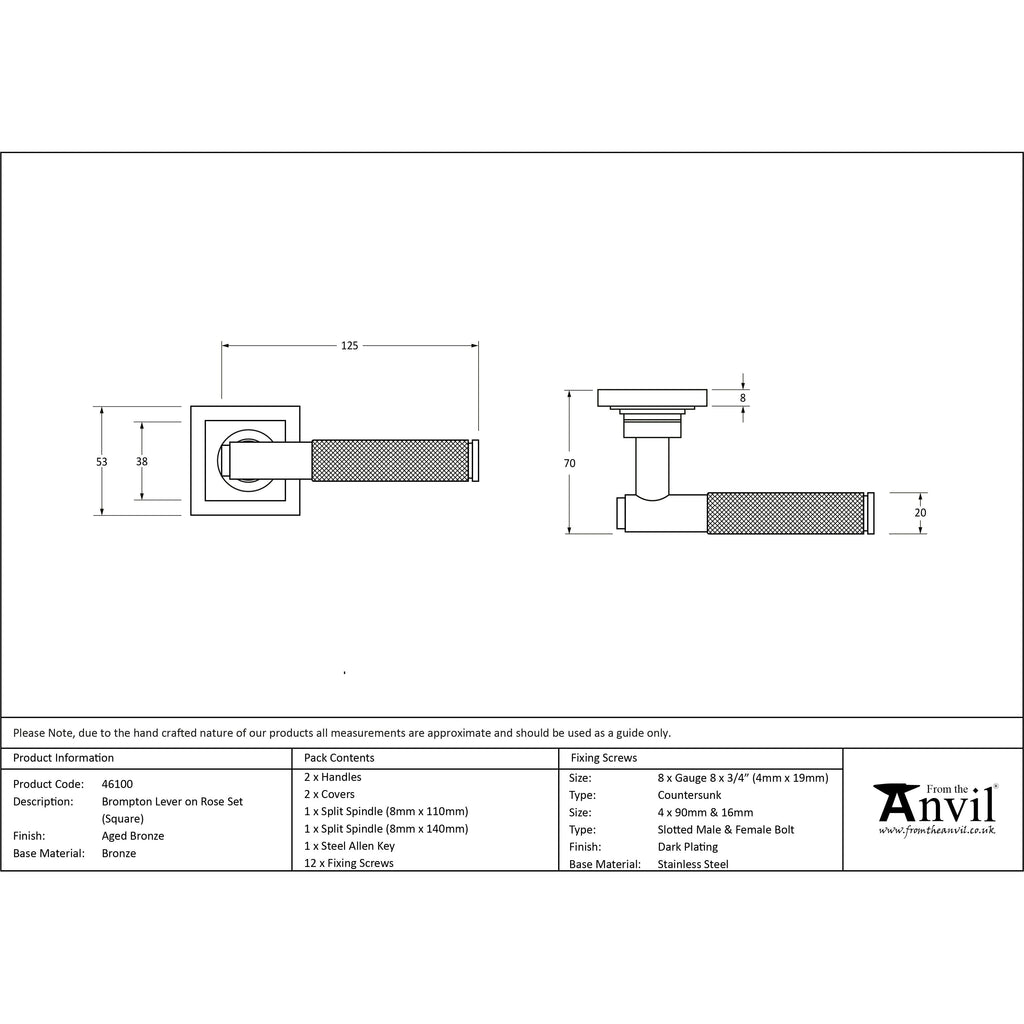 Aged Bronze Brompton Lever on Rose Set (Square) | From The Anvil-Concealed-Yester Home