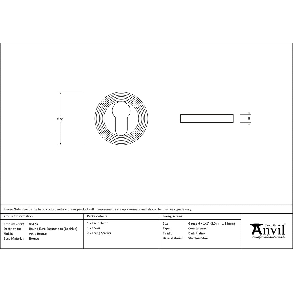 Aged Bronze Round Euro Escutcheon (Beehive) | From The Anvil-Euro Escutcheons-Yester Home