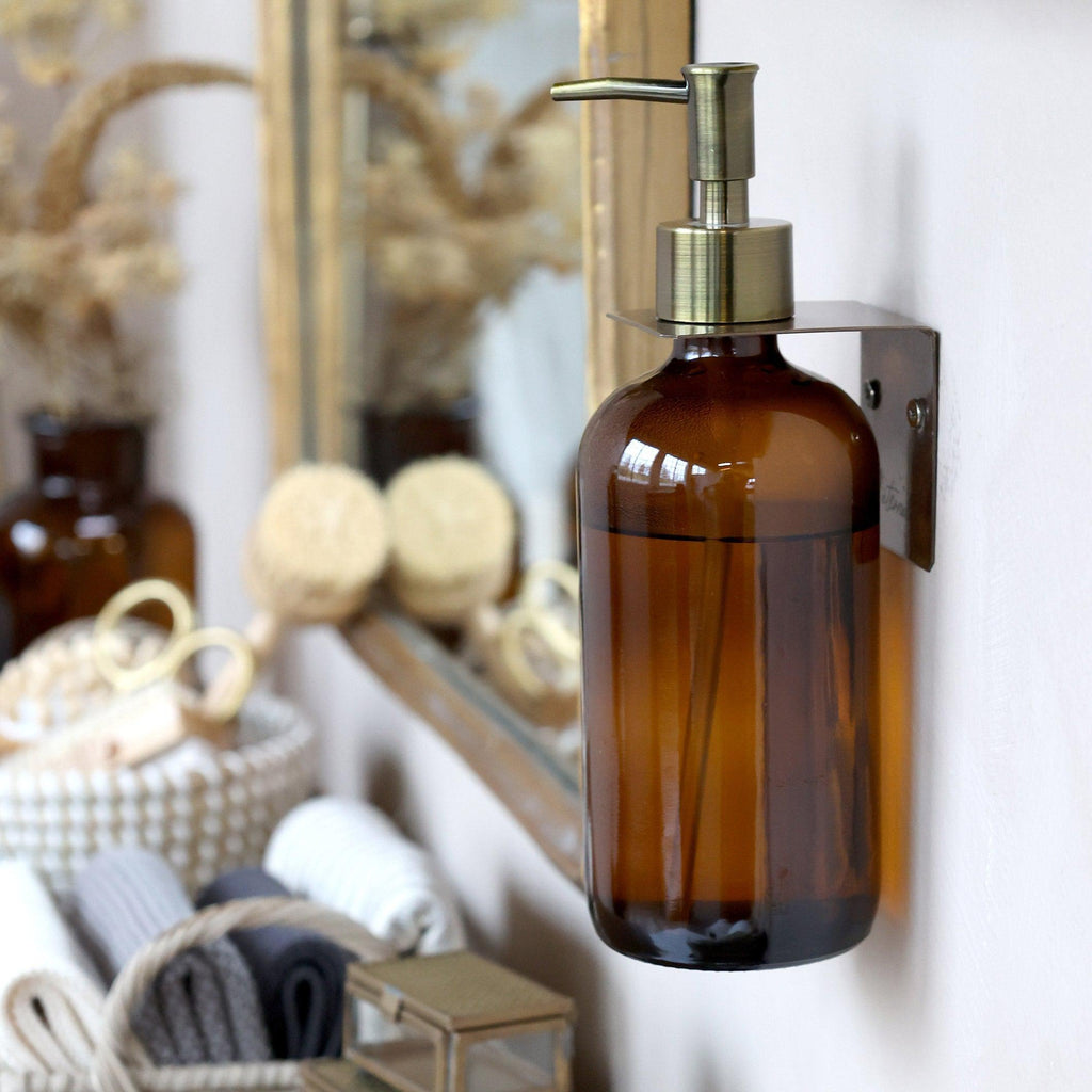 Amber Glass Bottle Soap Dispenser + Brass Pump-Soap Dispensers-Yester Home