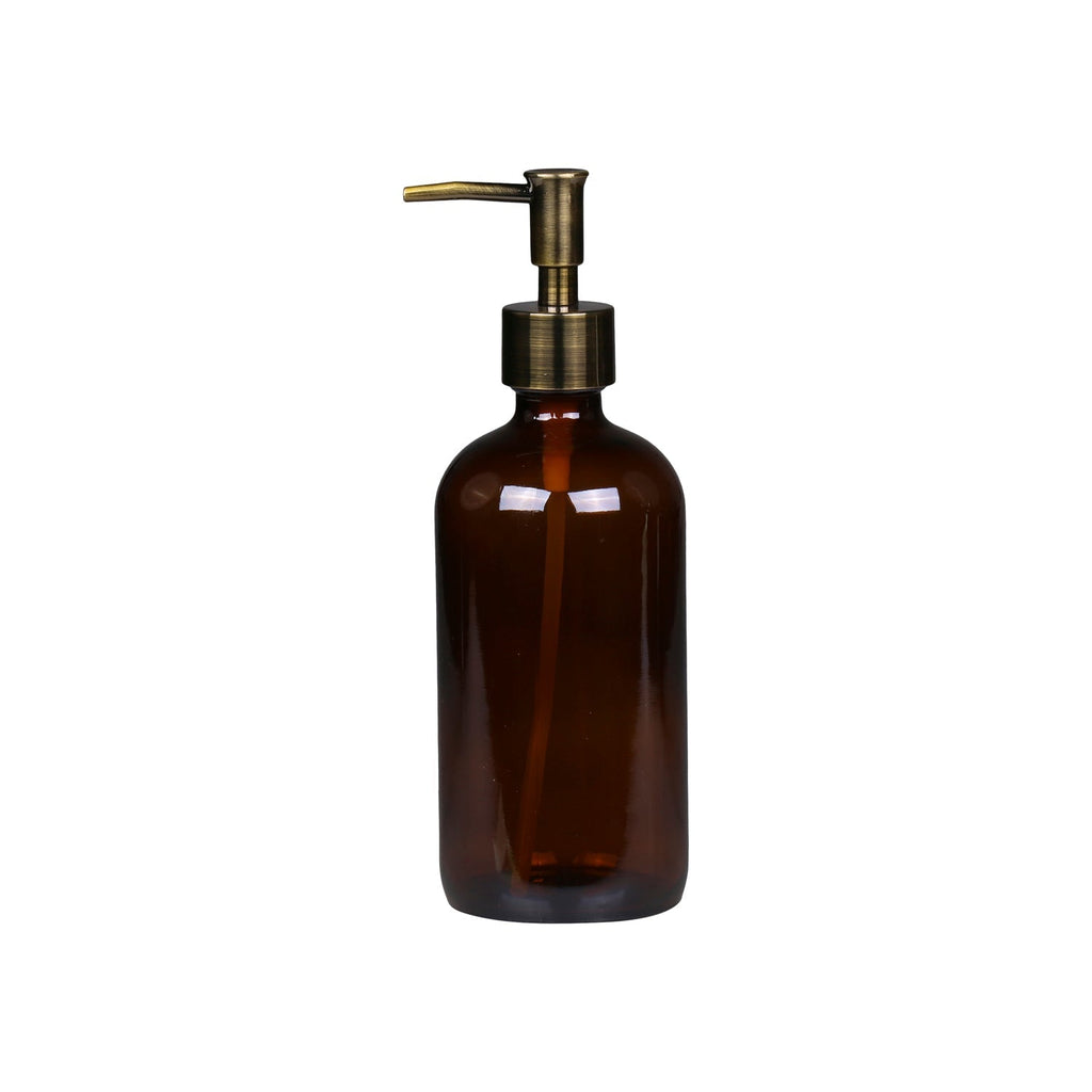 Amber Glass Bottle Soap Dispenser + Brass Pump-Soap Dispensers-Yester Home