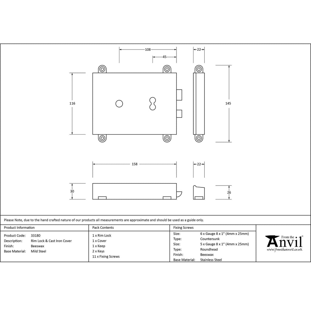 Beeswax Rim Lock & Cast Iron Cover | From The Anvil - Rim Locks & Latches - From The Anvil - Yester Home