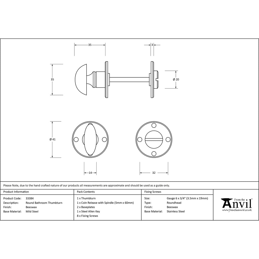 Beeswax Round Bathroom Thumbturn | From The Anvil-Thumbturns-Yester Home