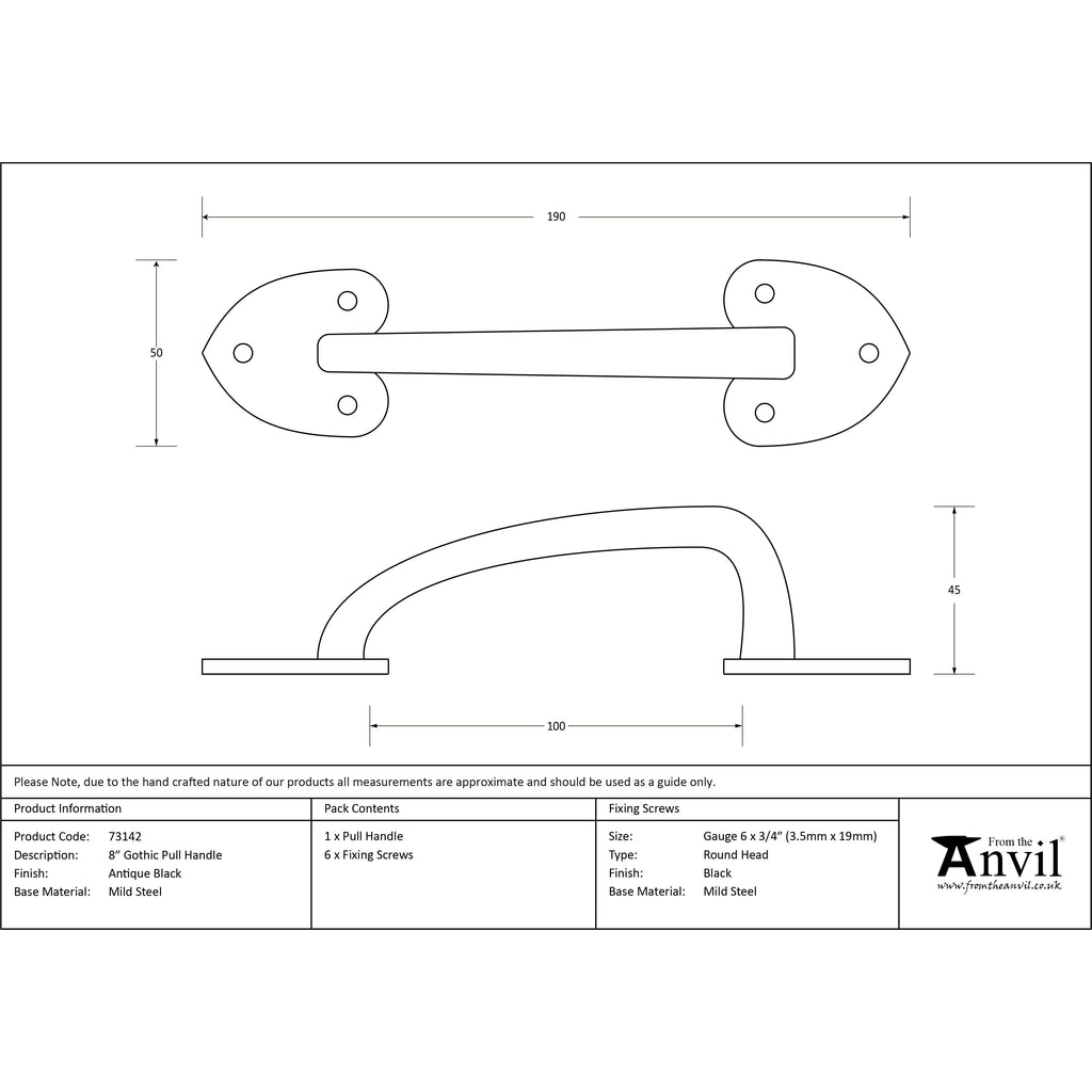 Black Cast 8" Gothic Pull Handle | From The Anvil-Pull Handles-Yester Home