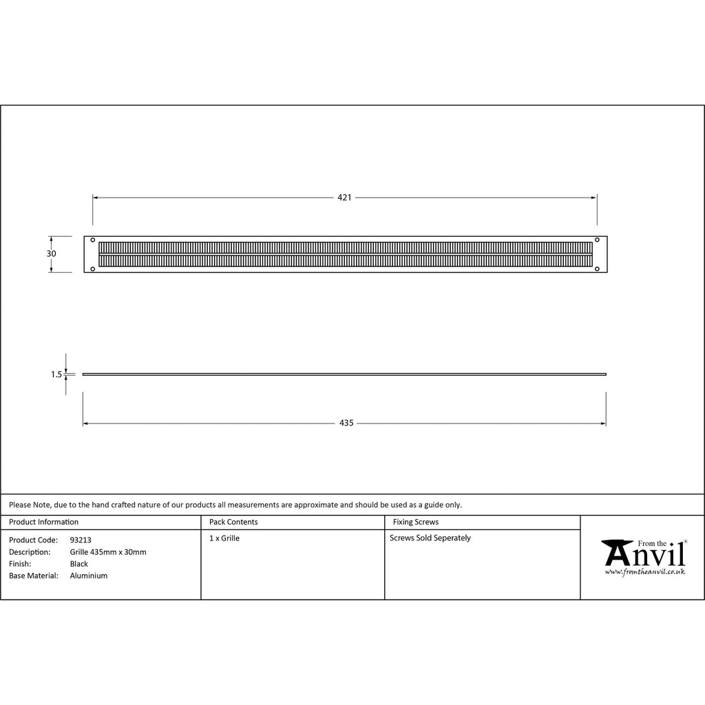 Black Grille 435mm x 30mm | From The Anvil-Window Ventilation-Yester Home