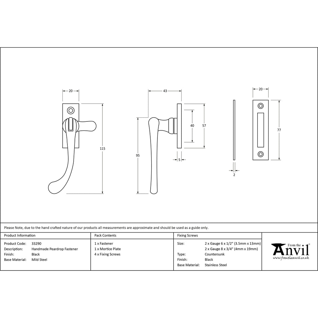 Black Handmade Peardrop Fastener | From The Anvil-Fasteners-Yester Home