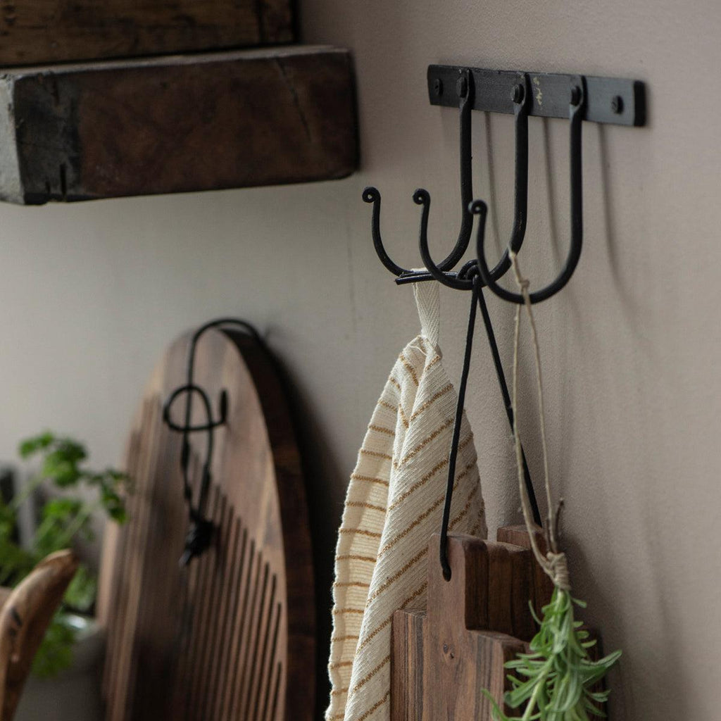 Black Iron Rack With 3 Hooks-Hooks-Yester Home