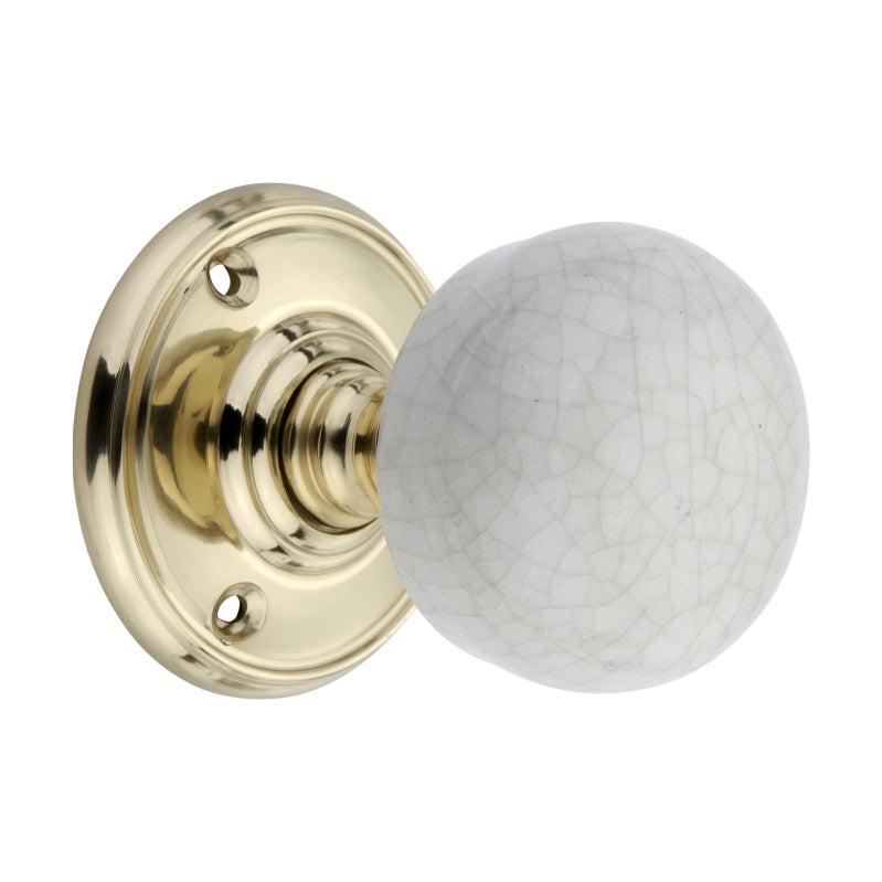 Crackled Porcelain Mortice Door Knob Polished Brass-Mortice Door Knobs-Yester Home