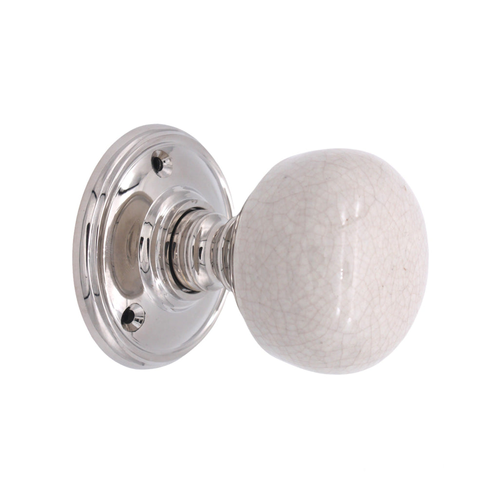 Crackled Porcelain Mortice Door Knob Polished Nickel-Mortice Door Knobs-Yester Home