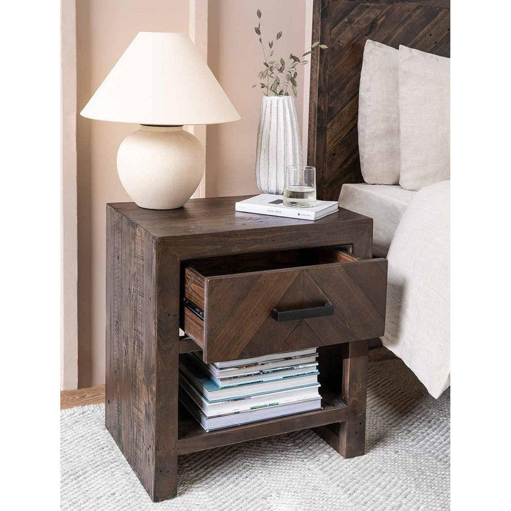 Fawley Chevron Bedside Table | Antique Brown - Bedroom - Garden Trading - Yester Home