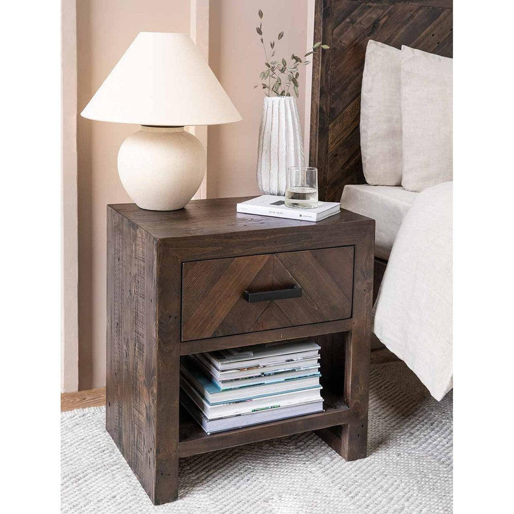 Fawley Chevron Bedside Table | Antique Brown - Bedroom - Garden Trading - Yester Home