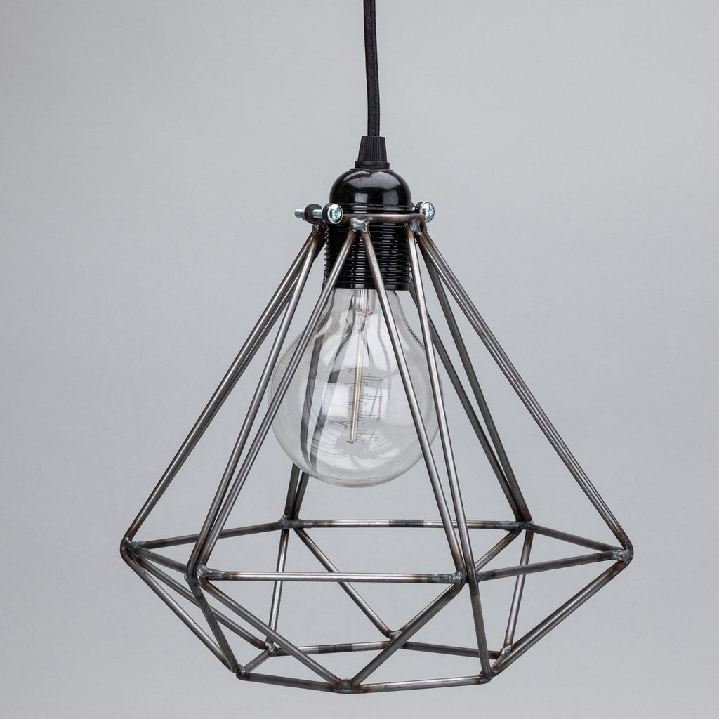 Handmade Diamond Cage Raw Steel Wire Pendant Shade-Lampshade-Yester Home