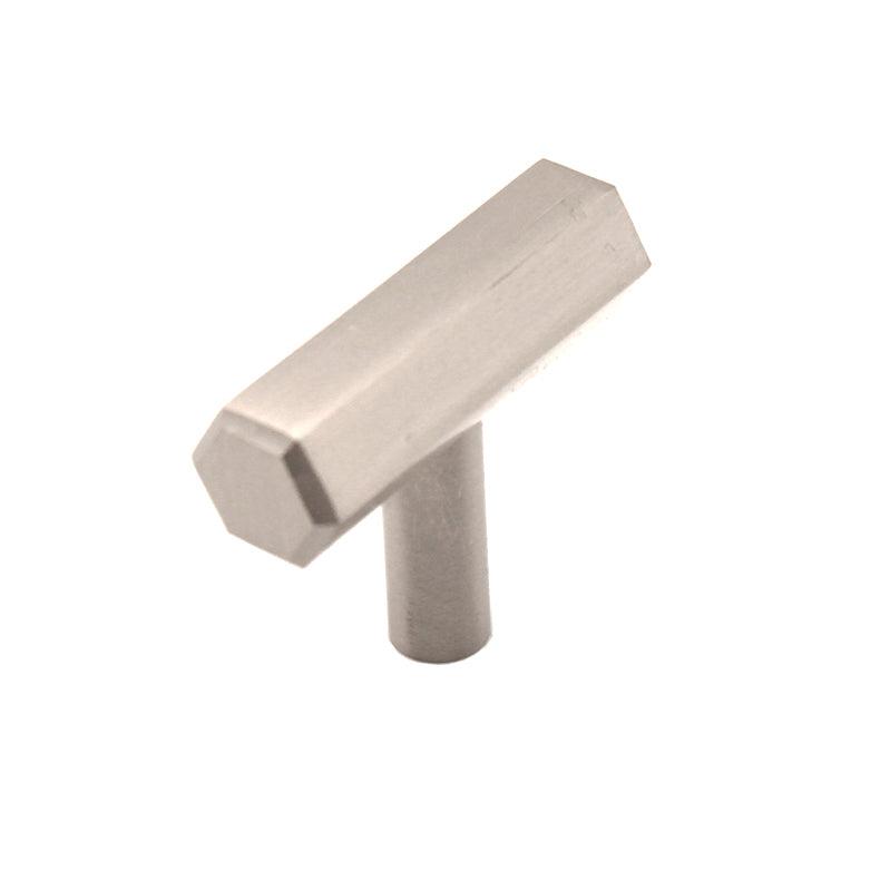 Hexagonal T bar Cupboard Pull Satin Silver-Cupboard Pulls-Yester Home