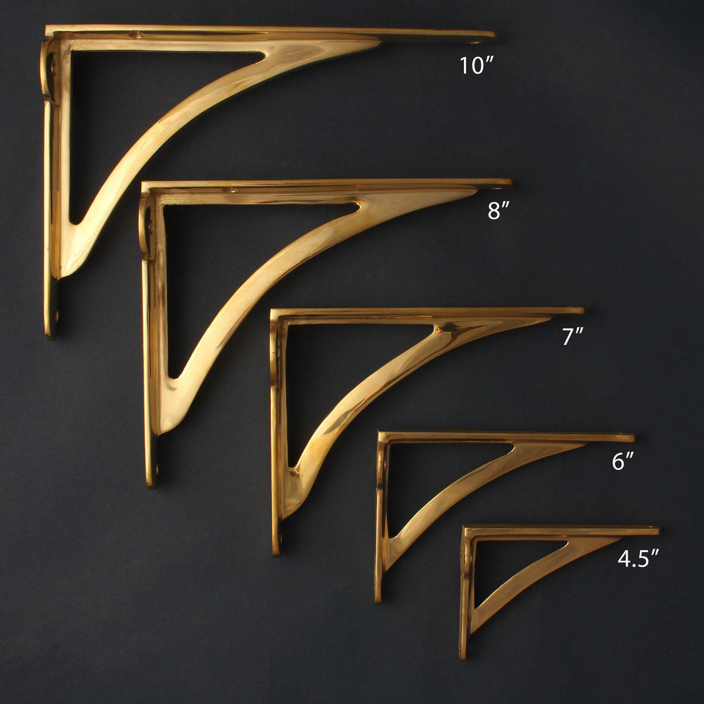 Ironbridge Polished Brass Shelf Brackets, 4.5/6/7/8/10