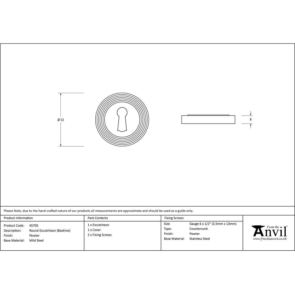 Pewter Round Escutcheon (Beehive) | From The Anvil-Escutcheons-Yester Home