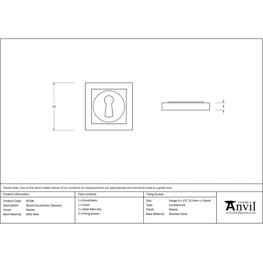 Pewter Round Escutcheon (Square) | From The Anvil-Escutcheons-Yester Home