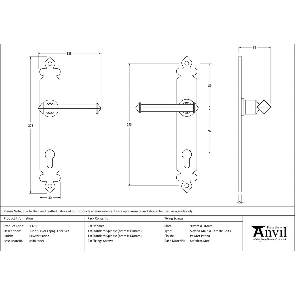 Pewter Tudor Lever Espag. Lock Set | From The Anvil-Espagnolette-Yester Home