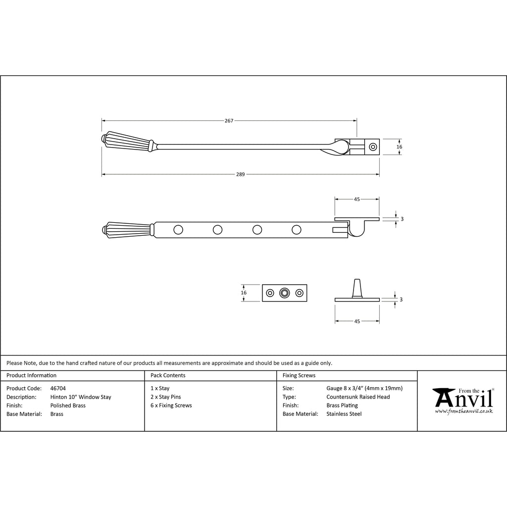 Polished Brass 10" Hinton Stay | From The Anvil-Stays-Yester Home