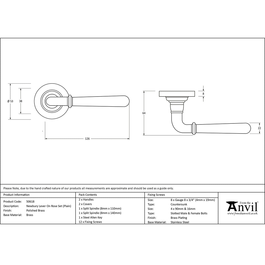 Polished Brass Newbury Lever on Rose Set (Plain) | From The Anvil-Concealed-Yester Home