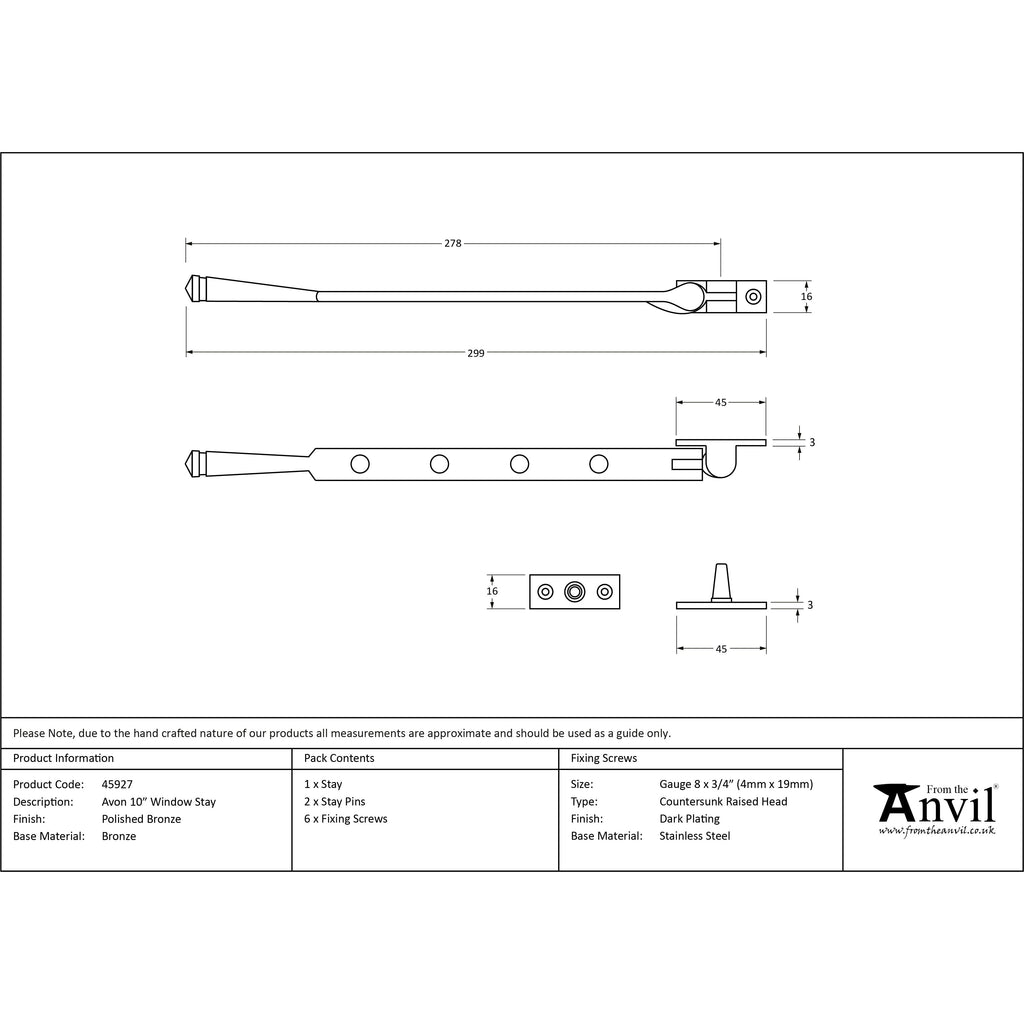 Polished Bronze 10" Avon Stay | From The Anvil-Stays-Yester Home