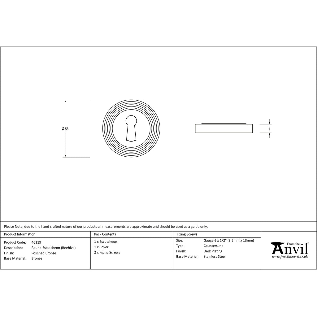 Polished Bronze Round Escutcheon (Beehive) | From The Anvil-Escutcheons-Yester Home