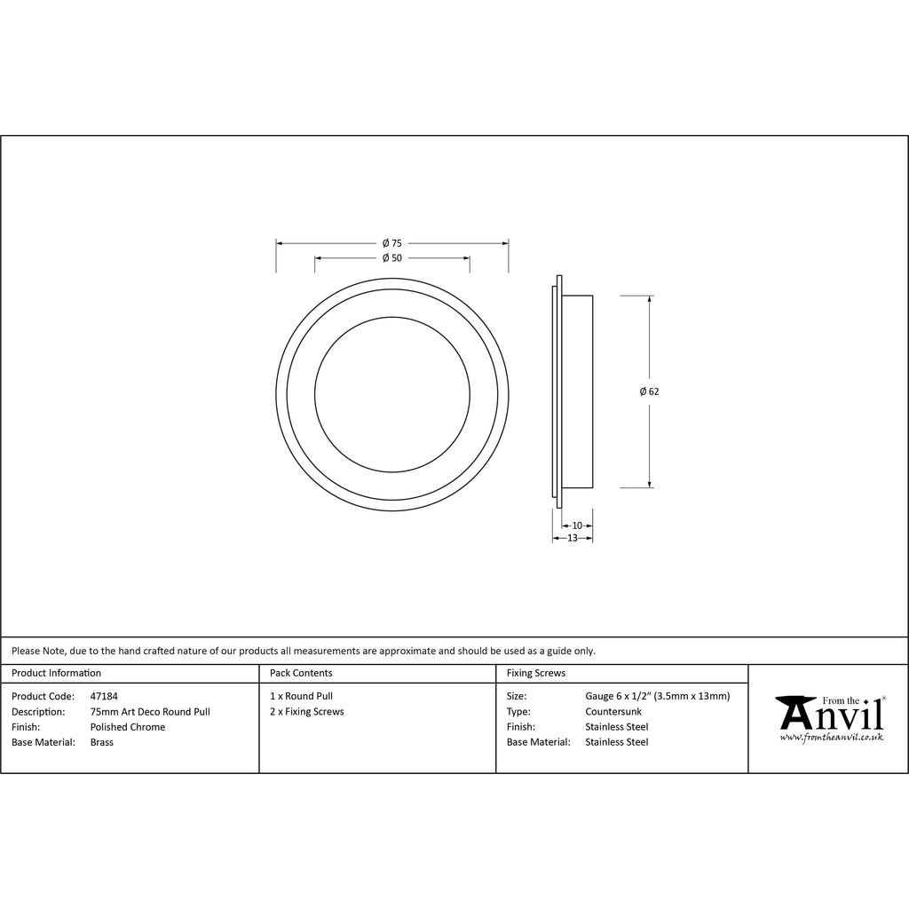 Polished Chrome 75mm Art Deco Round Pull | From The Anvil-Cabinet Pulls-Yester Home