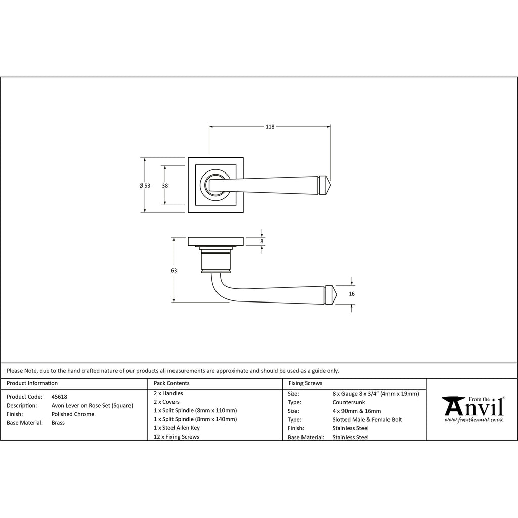 Polished Chrome Avon Round Lever on Rose Set (Square) | From The Anvil-Concealed-Yester Home