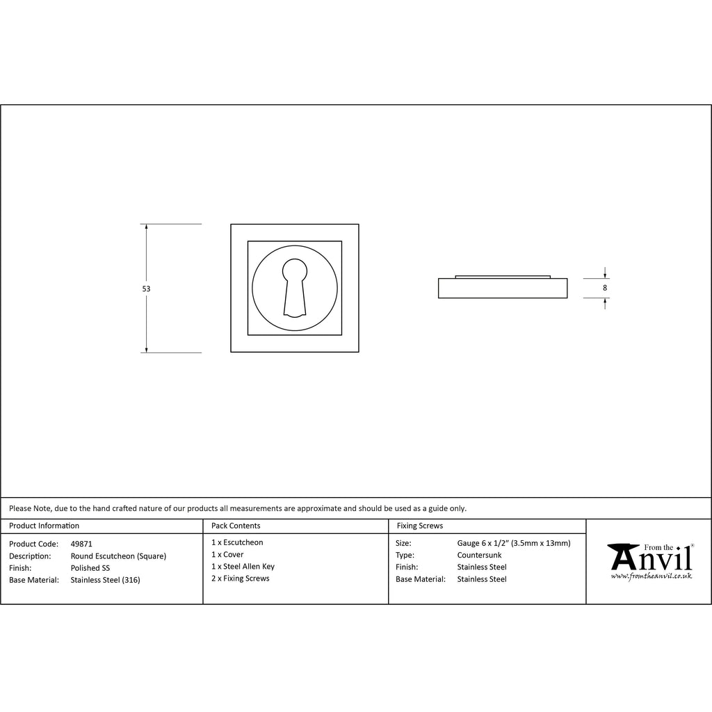 Polished Marine SS (316) Round Escutcheon (Square) | From The Anvil-Escutcheons-Yester Home