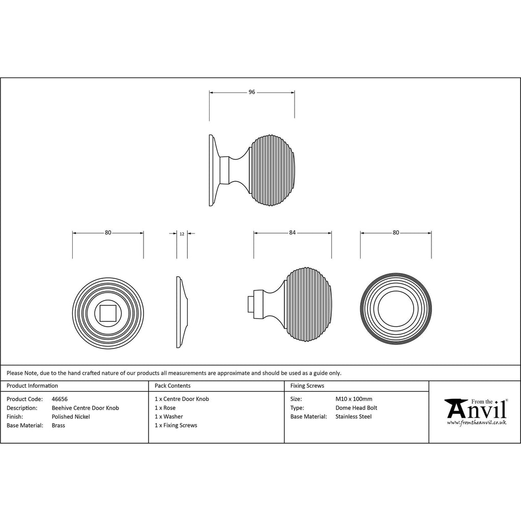 Polished Nickel Beehive Centre Door Knob | From The Anvil - Centre Door Knobs - From The Anvil - Yester Home