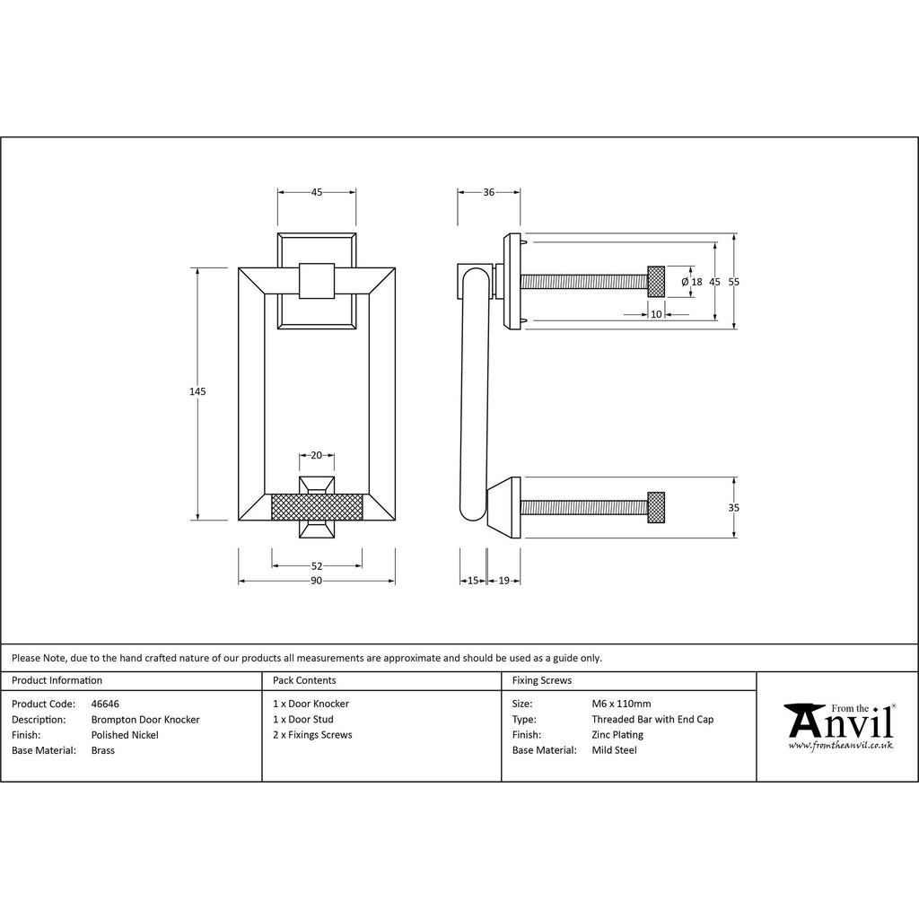 Polished Nickel Brompton Door Knocker | From The Anvil - Bolt-Through Door Knockers - From The Anvil - Yester Home