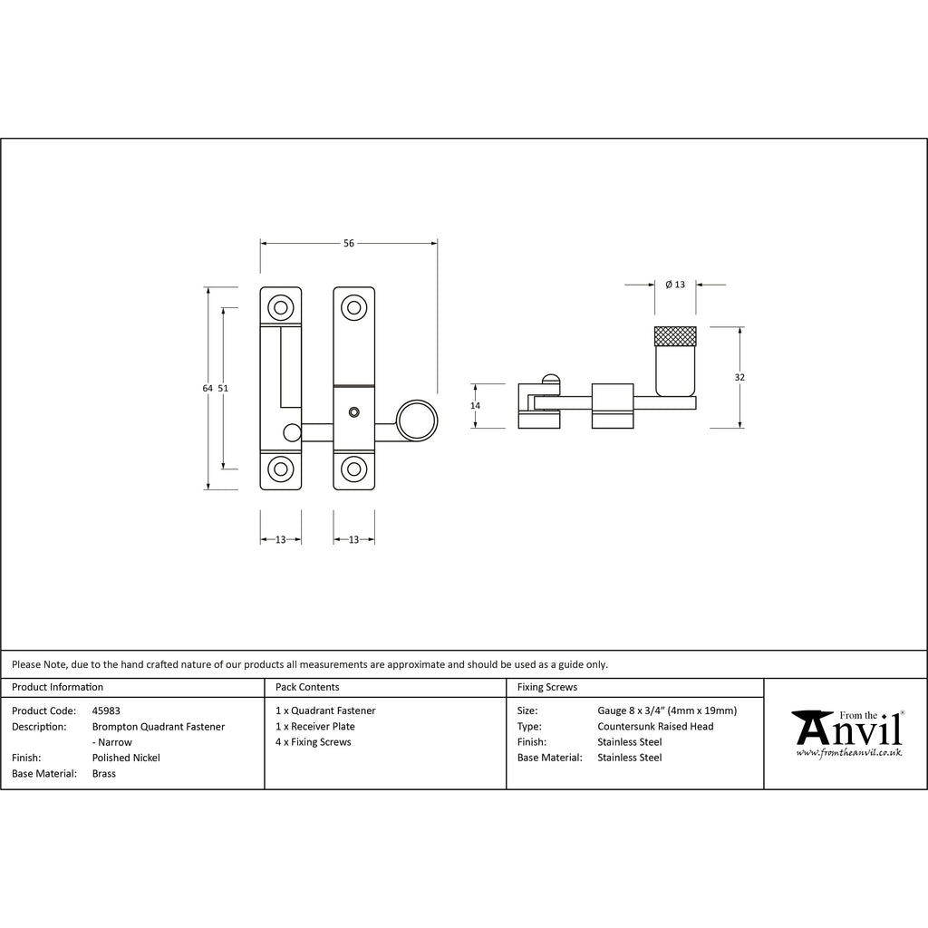 Polished Nickel Brompton Quadrant Fastener - Narrow | From The Anvil-Quadrant Fasteners-Yester Home