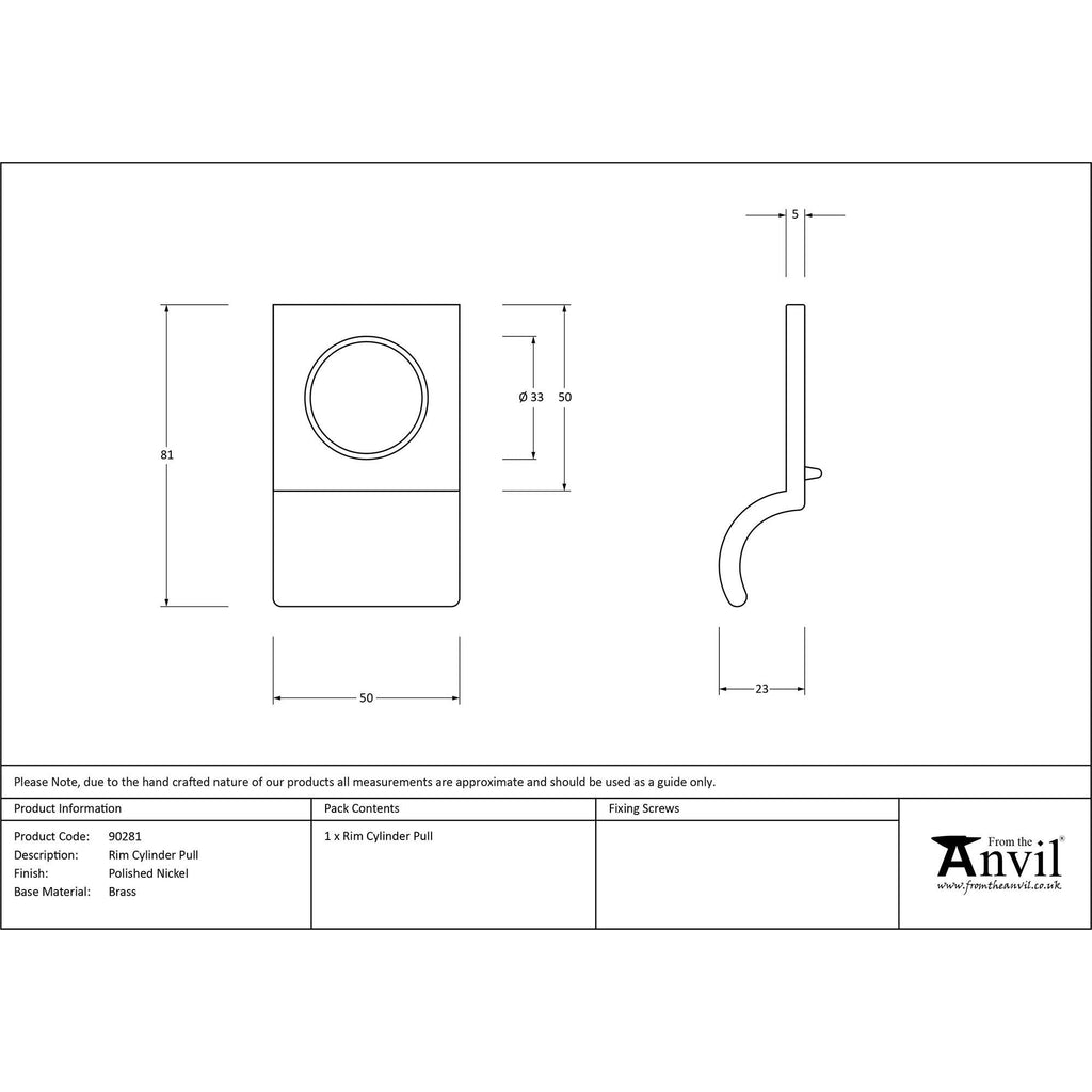 Polished Nickel Rim Cylinder Pull | From The Anvil - Rim Cylinder Pulls - From The Anvil - Yester Home