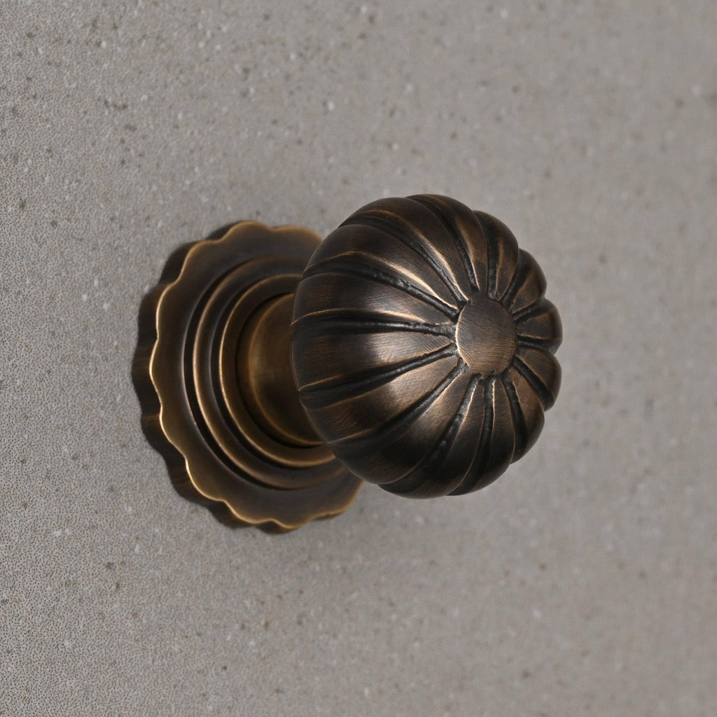 Reeded Cup Pull & Cabinet Knobs | Aged Brass-Cabinet Knobs-Yester Home