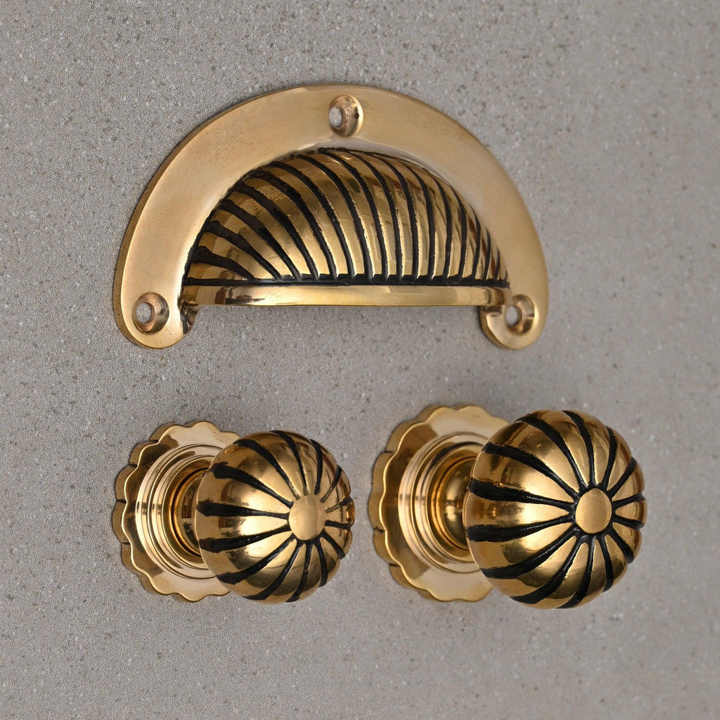 Reeded Cup Pull & Cabinet Knobs | Polished Brass-Cabinet Knobs-Yester Home