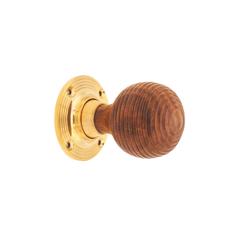 Rosewood Beehive Rim/Mortice Door Knob Polished Brass-Rim Door Knobs-Yester Home