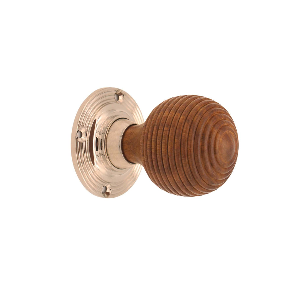 Rosewood Beehive Rim/Mortice Door Knob Polished Nickel-Rim Door Knobs-Yester Home