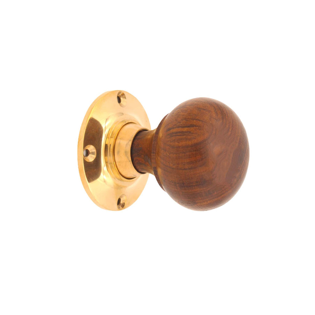 Rosewood Bun Rim/Mortice Door Knob Polished Brass-Rim Door Knobs-Yester Home