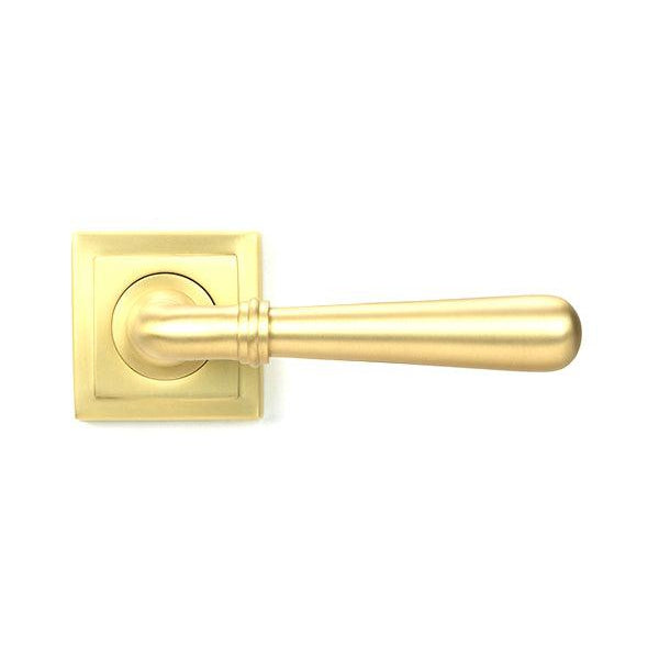 Satin Brass Newbury Lever on Rose Set (Square) - Unsprung | From The Anvil-Concealed-Yester Home