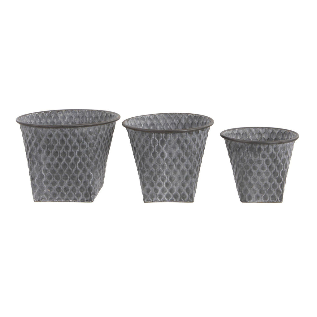 Set of 3 Embossed Metal Pots-Plant Pots-Yester Home