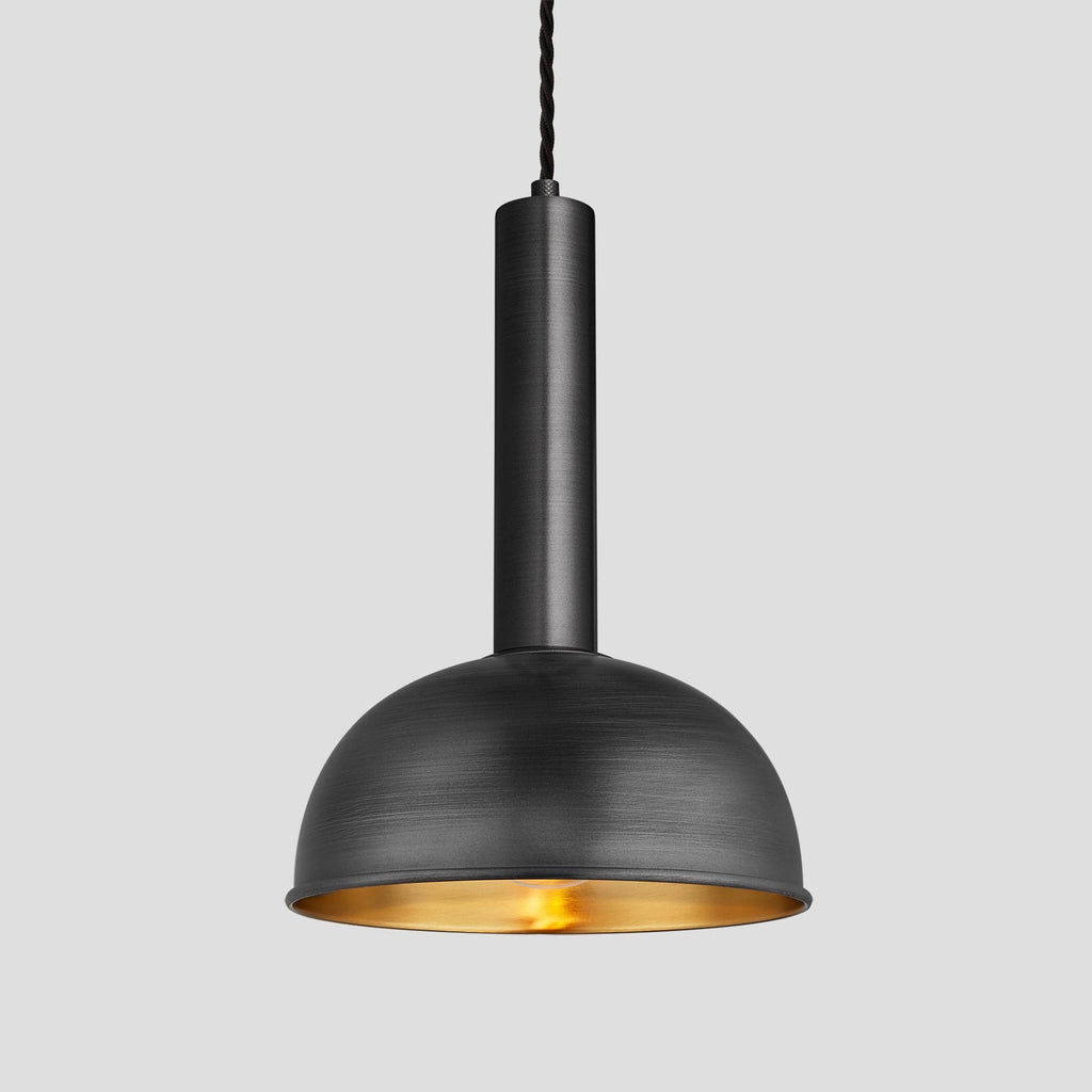 Sleek Cylinder Dome Pendant Light - 8 Inch - Pewter & Brass-Ceiling Lights-Yester Home