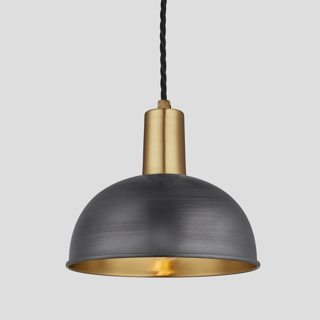 Sleek Dome Pendant - 8 Inch - Pewter & Brass-Ceiling Lights-Yester Home