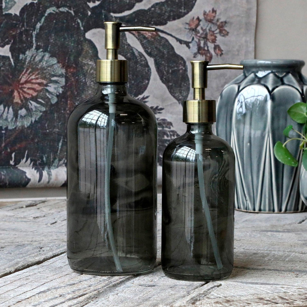 Smoke Glass Bottle Soap Dispenser + Brass Pump-Soap Dispensers-Yester Home