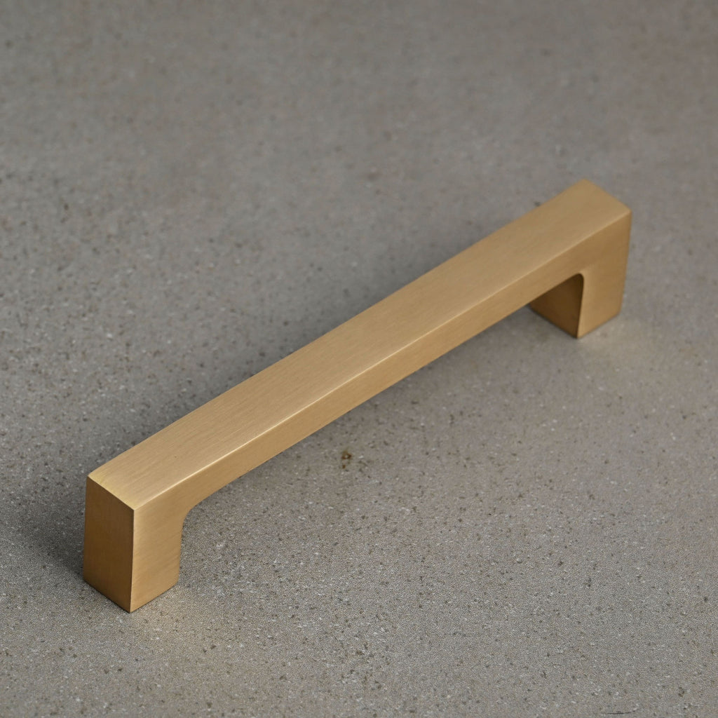 Solid Brushed Satin Brass Square Bar Pull Handles | 4 Sizes-Cabinet Handles-Yester Home