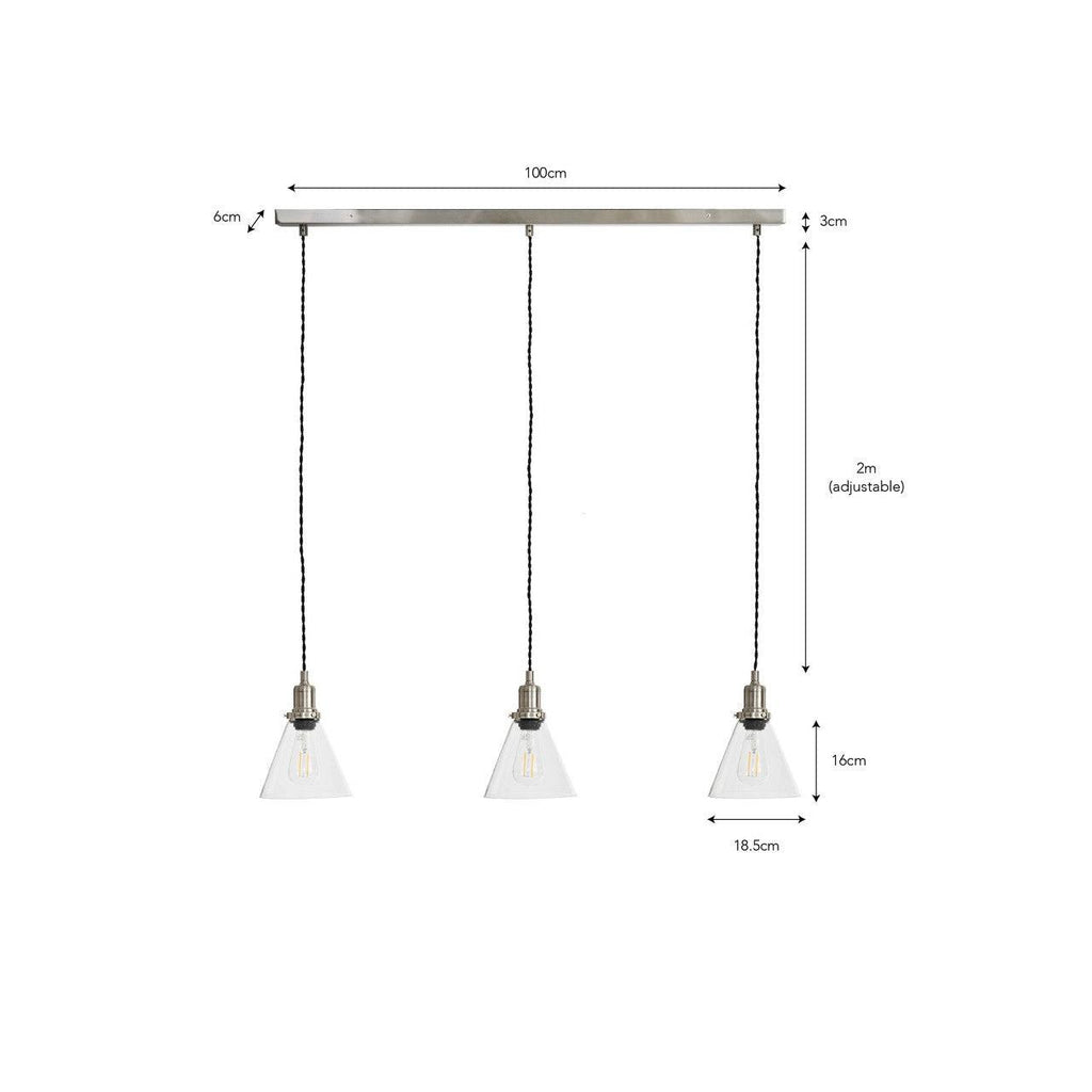 Trio of Hoxton Cone Pendant Light - Satin Nickel-Pendant & Ceiling Lights-Yester Home