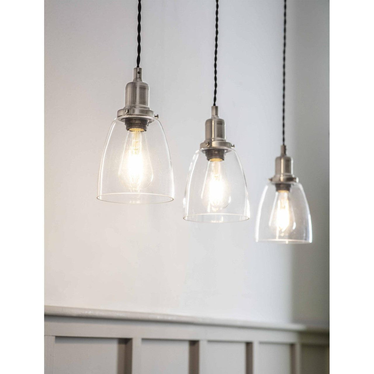 Trio of hoxton store domed pendant light